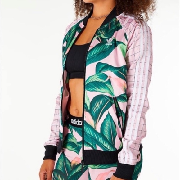 Adidas x Farm Big Palm Leaf/Tropical Pink/Green Track Zip Up Size Small - Picture 1 of 14